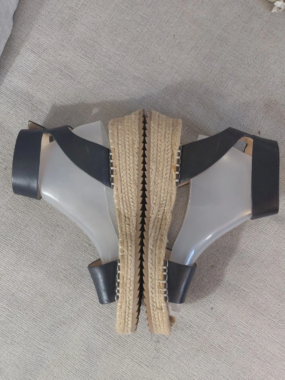 ANTONIO MELANI Black Leather Espadrille Platform Sandals Size 9.5